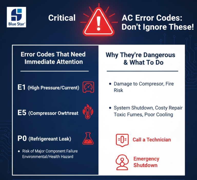 Blue Star AC Error Codes (2026) – Quick Fix for E1, E6, P1
