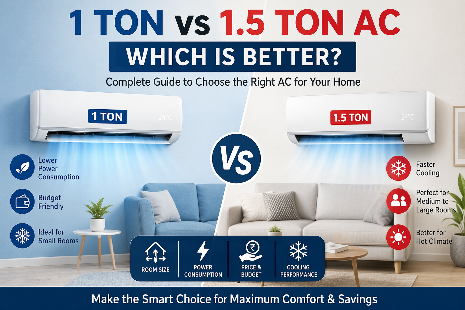 You are currently viewing 1 Ton vs 1.5 Ton AC Which Is Better? Complete Buying Guide