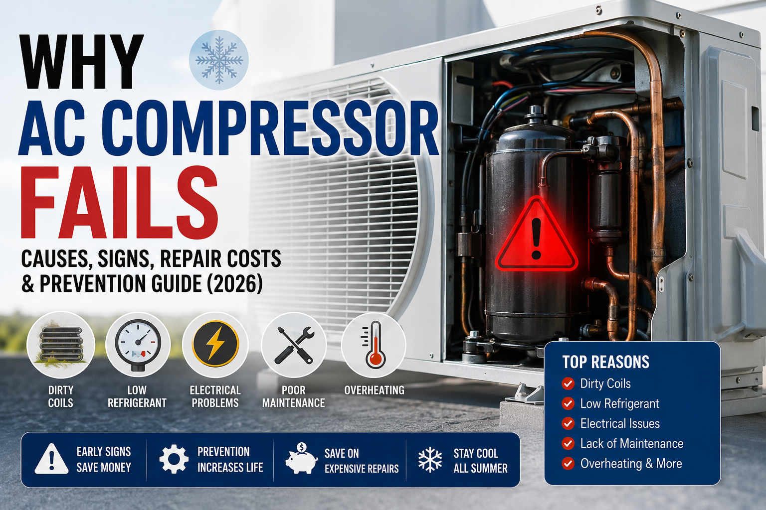 You are currently viewing Why AC Compressor Fails: Causes, Signs, Repair Costs & Prevention Guide (2026)